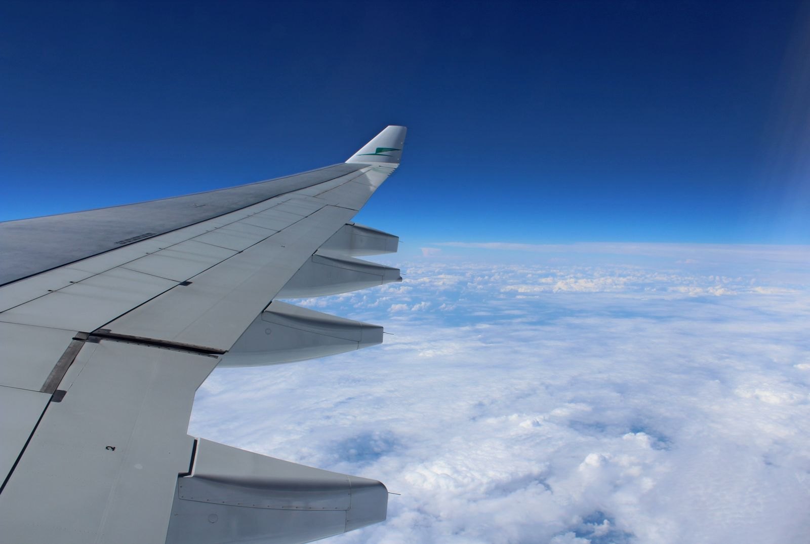 雲の上を飛ぶ飛行機の翼